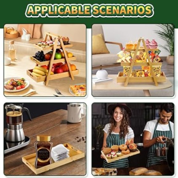 3-Tier Bamboo Fruit Basket - Veggie & Fruit Stand w/ Removable Serving Trays - Picture 6 of 9